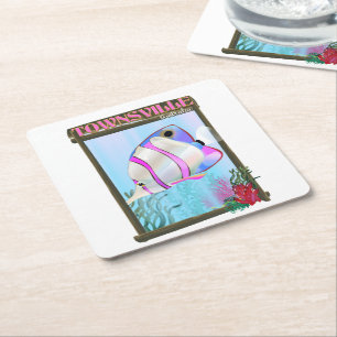 Posavasos Cuadrado De Papel Cartel de viaje de peces tropicales de Townsville