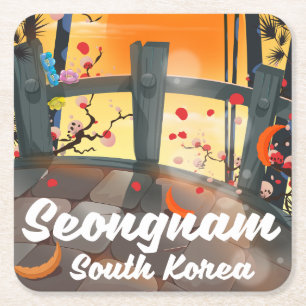 Posavasos Cuadrado De Papel Cartel de viaje de Seongnam Corea del Sur