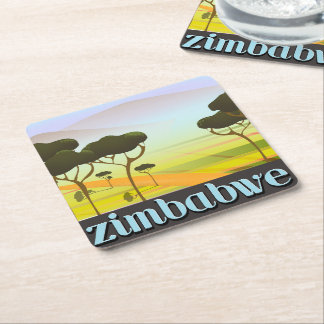Posavasos Cuadrado De Papel cartel de viaje del paisaje de Zimbabue