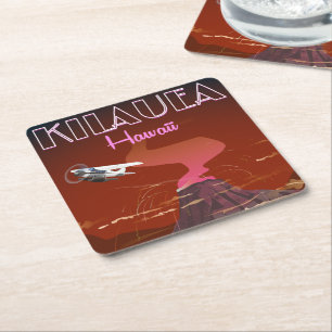 Posavasos Cuadrado De Papel Cartel de viaje en avión a Kilauea Hawaii