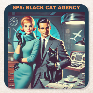 Posavasos Cuadrado De Papel Cartel de viaje espacial Martini SP5: Agencia Blac