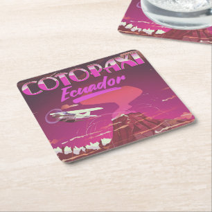 Posavasos Cuadrado De Papel Cartel de viaje por CORREO AÉREO Cotopaxi, Ecuador