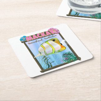 Posavasos Cuadrado De Papel Cartel de viaje tropical de Mackay Australia