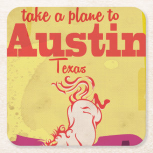 Posavasos Cuadrado De Papel Cartel de viaje vintage de Austin Texas