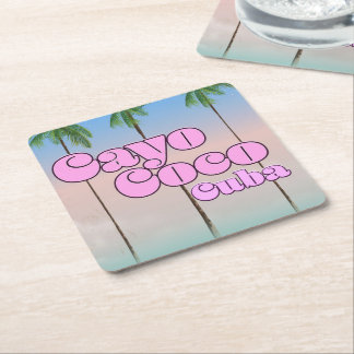 Posavasos Cuadrado De Papel Cartel de viaje vintage de Cayo Coco Cuba