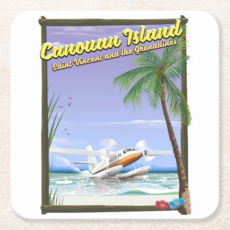 Posavasos Cuadrado De Papel Cartel del paraíso de las islas Canouan del Caribe