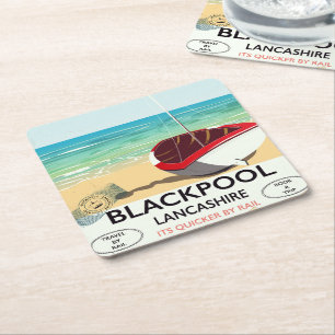 Posavasos Cuadrado De Papel Cartel ferroviario de Blackpool, Lancashire