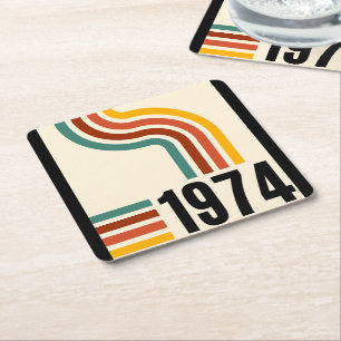 Posavasos Cuadrado De Papel Cartel Retro Vintage 1974 Cumpleaños 50