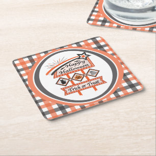 Posavasos Cuadrado De Papel Cartel Retro Vintage de Halloween –Truco o Trato d