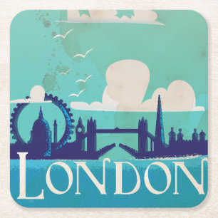 Posavasos Cuadrado De Papel Cartel vintage de viaje a Londres