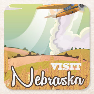 Posavasos Cuadrado De Papel Cartel vintage de viaje a Nebraska