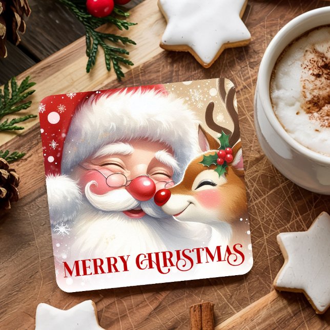Posavasos Cuadrado De Papel Cartoon Santa Claus Rudolph Holiday Drink Coasters (Cartoon Santa Claus Rudolph Holiday Drink Coasters)