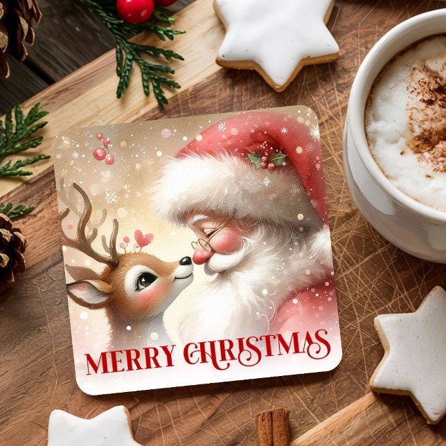Posavasos Cuadrado De Papel Cartoon Style Santa and Rudolph Holiday Coasters (Cartoon Style Santa and Rudolph Holiday Coasters)
