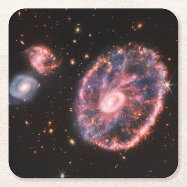 Posavasos Cuadrado De Papel CartWheel Galaxy JWST James Webb Space Telescope (Anverso)