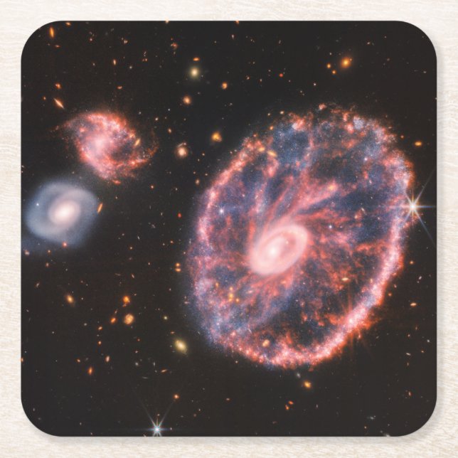 Posavasos Cuadrado De Papel CartWheel Galaxy JWST James Webb Space Telescope (Anverso)