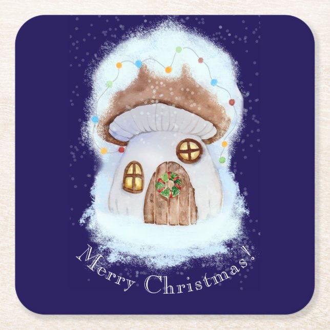 Posavasos Cuadrado De Papel Casa de Cuento de Navidad (Anverso)