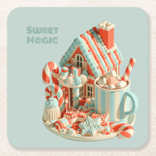 Posavasos Cuadrado De Papel Casa de Dulces 3D Pastel Magia Dulce