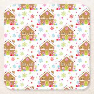 Posavasos Cuadrado De Papel Casa de Pan de Jengibre – Diseño Navideño Capricho