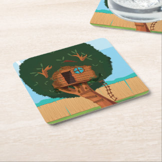 Posavasos Cuadrado De Papel Casa del árbol de dibujos animados