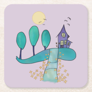 Posavasos Cuadrado De Papel casa lila