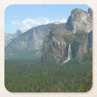 Posavasos Cuadrado De Papel Cascada Bridalveil y Half Dome en Yosemite