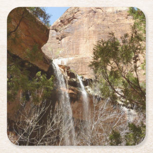 Posavasos Cuadrado De Papel Cascada de Emerald Pool I del Parque Nacional Zion