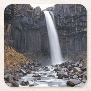 Posavasos Cuadrado De Papel Cascada de Svartifoss en el práctico de costa de