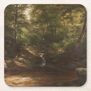 Posavasos Cuadrado De Papel Cascada en el bosque - George Hetzel
