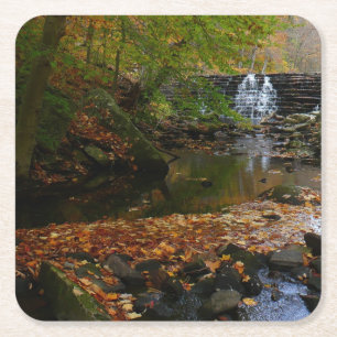 Posavasos Cuadrado De Papel Cascada otoño y naturaleza de Creek Pennsylvania