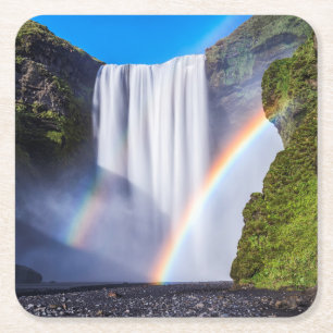 Posavasos Cuadrado De Papel Cascada y arco iris
