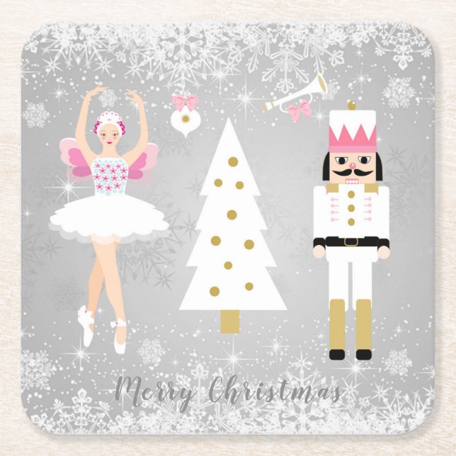 Posavasos Cuadrado De Papel Cascanueces, bailarina, árbol de navidad (Anverso)