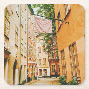 Posavasos Cuadrado De Papel Casco antiguo histórico, Gamla Stan, Estocolmo, Su