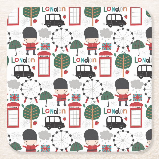 Posavasos Cuadrado De Papel Cascos temáticos de Londres Inglaterra (Anverso)