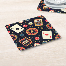 Posavasos Cuadrado De Papel Casino pattern theme on black