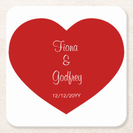 Posavasos Cuadrado De Papel Casos de casamiento de verano de corazón rojo romá