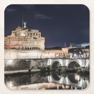 Posavasos Cuadrado De Papel Castel Sant Angelo de noche en Roma
