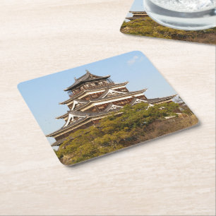 Posavasos Cuadrado De Papel Castillo de Hiroshima 広島城, Hiroshima, Japón