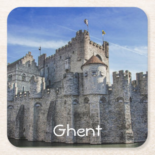 Posavasos Cuadrado De Papel Castillo de los Condes en Gante.