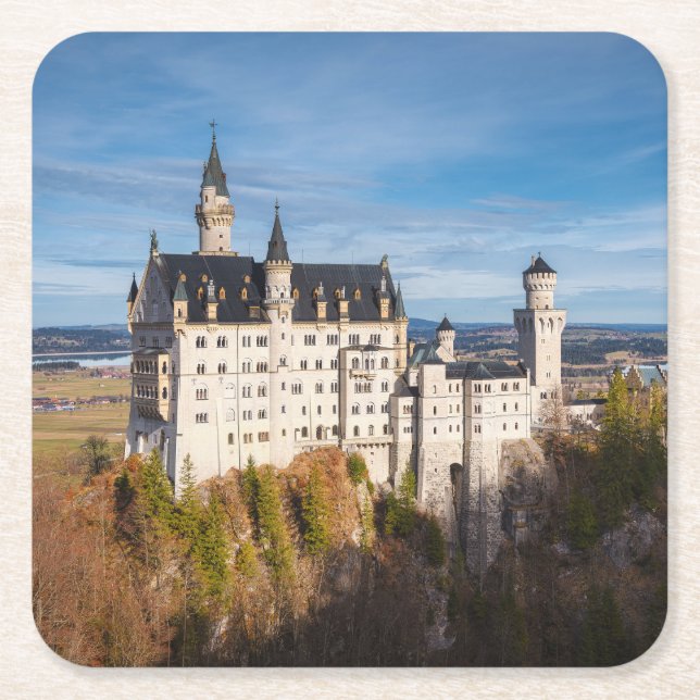 Posavasos Cuadrado De Papel Castillo de Neuschwanstein en Alemania (Anverso)