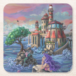 Posavasos Cuadrado De Papel Castillo de Sirena
