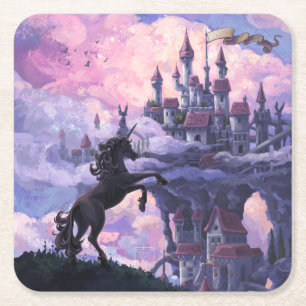 Posavasos Cuadrado De Papel Castillo de Unicornio