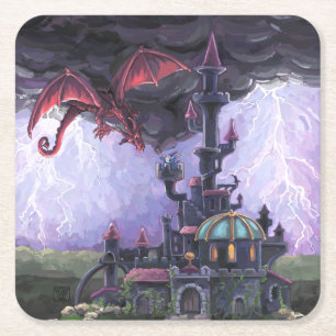 Posavasos Cuadrado De Papel Castillo del Dragón