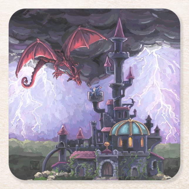 Posavasos Cuadrado De Papel Castillo del Dragón (Anverso)