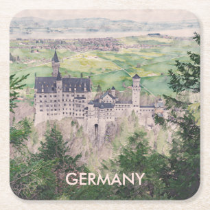 Posavasos Cuadrado De Papel Castillo Neuschwanstein retro en Alemania