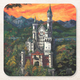 Posavasos Cuadrado De Papel Castillo Schloss Neuschwanstein