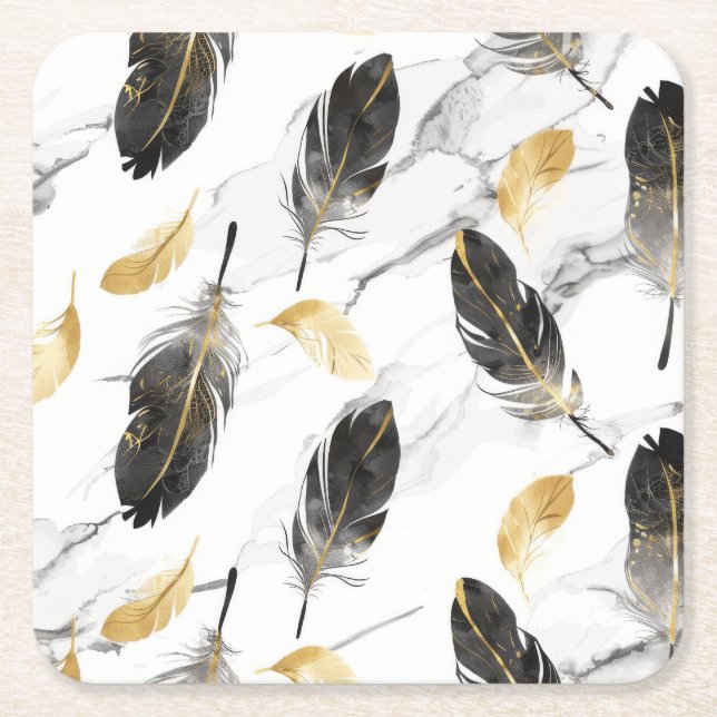 Posavasos Cuadrado De Papel "Castillos de armonía de plumas" (Anverso)