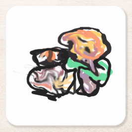 Posavasos Cuadrado De Papel Cat and flowers  fun