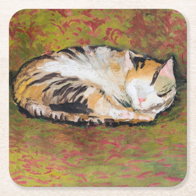 Posavasos Cuadrado De Papel Cat, August Macke Square Paper Coaster (Anverso)