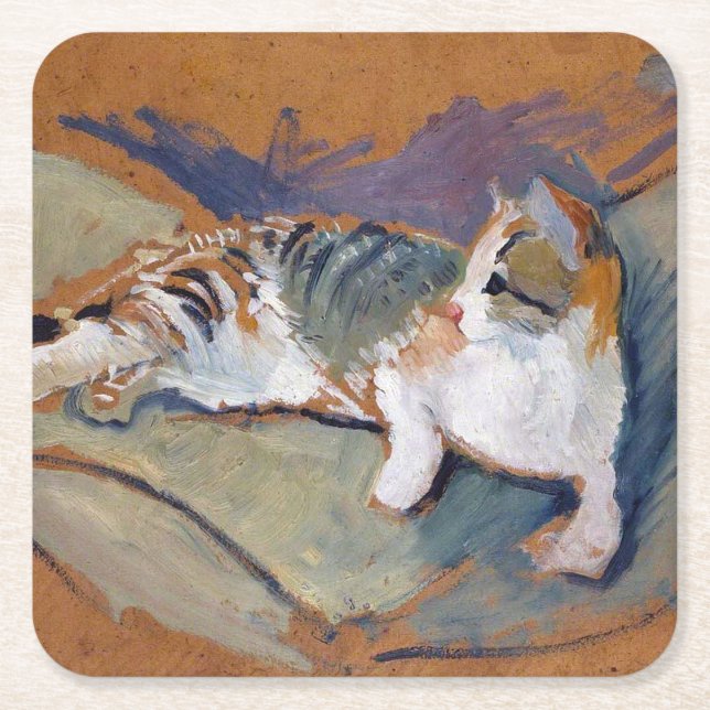 Posavasos Cuadrado De Papel Cat, August Macke Square Paper Coaster (Anverso)