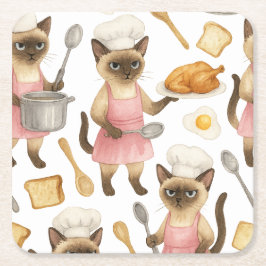 Posavasos Cuadrado De Papel Cat Chef cocina Desayuno